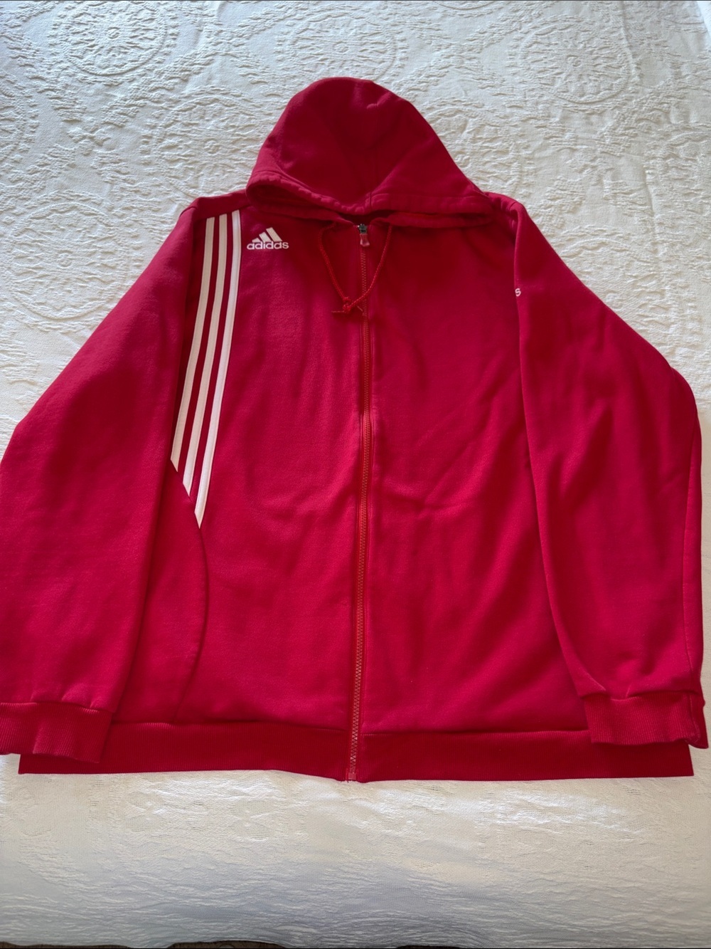 adidas Women’s Red Hooded Full-Zip Jacket with White Stripes EUC 2XL